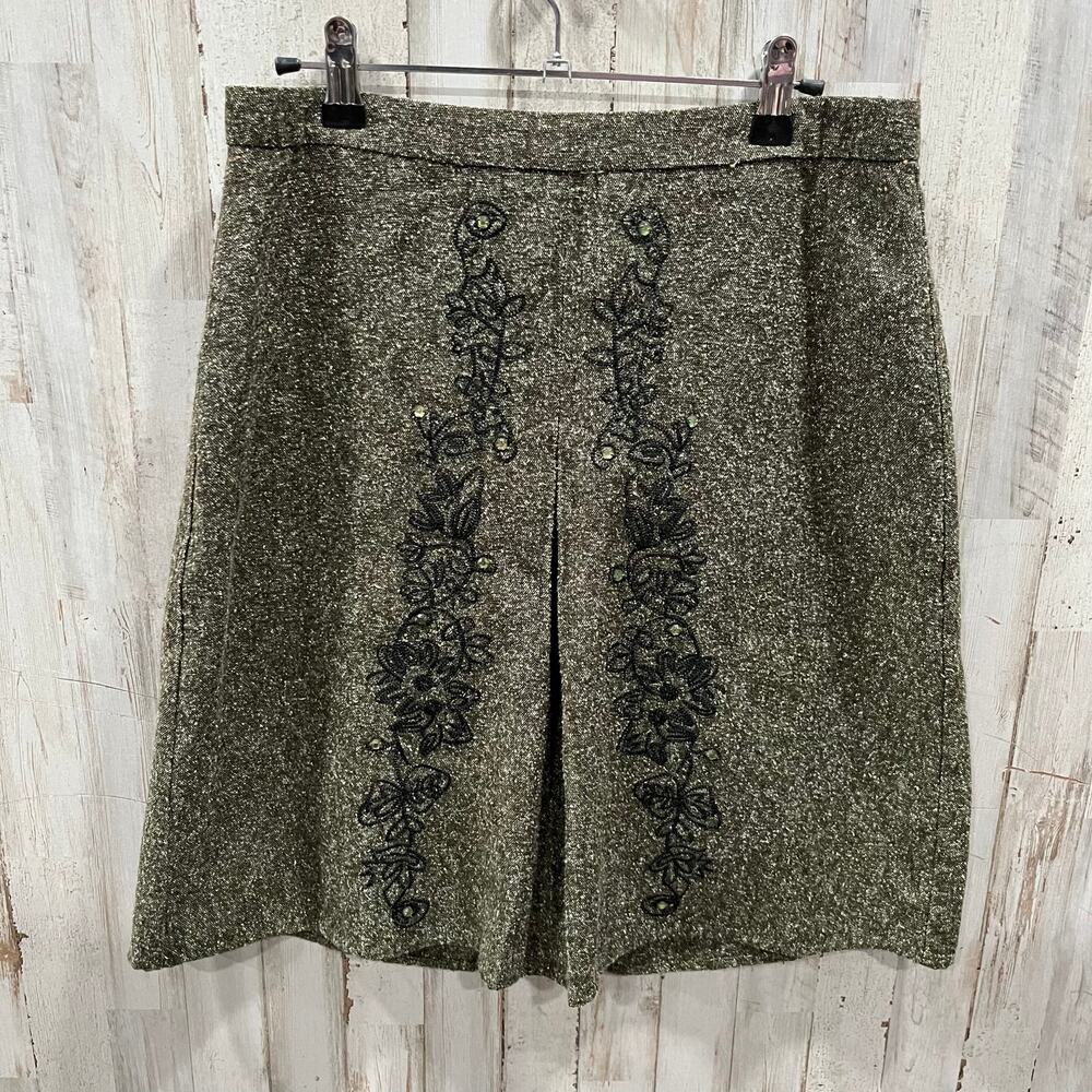 Speechless Green Tweed Beaded Split Aline Skirt Y2K Juniors Size 5 Wool